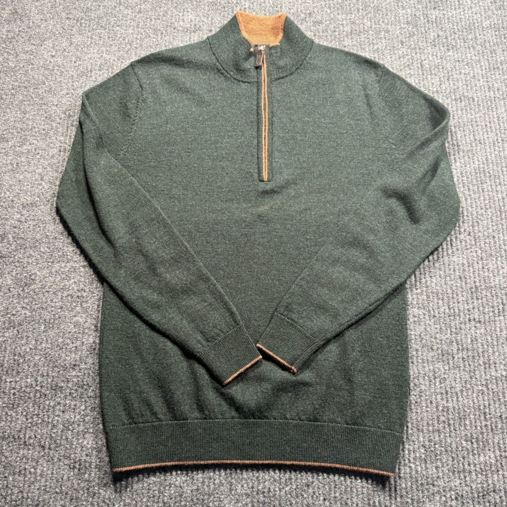 Hart Schaffner Marx Quarter Zip Sweater Mens S Green Merino Wool Quiet Luxury